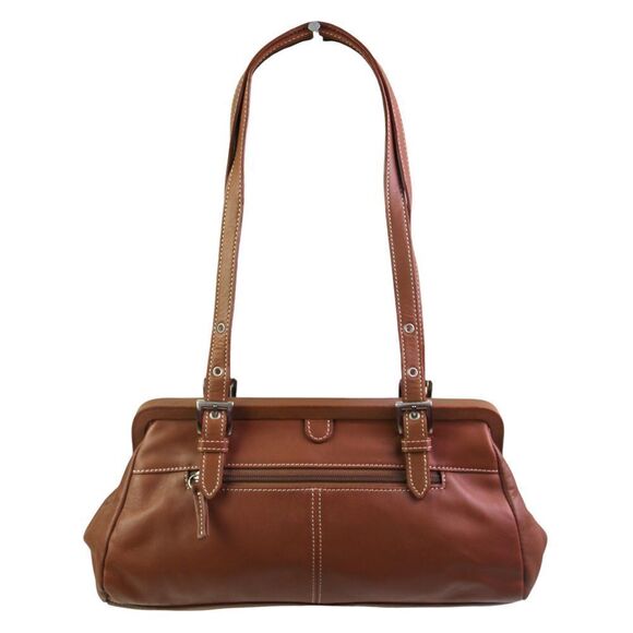 Tignanello BROWN GENUINE LEATHER MEDIUM TOP HANDLE SHOULDER BAG HANDBAG PURSE - Picture 4 of 14